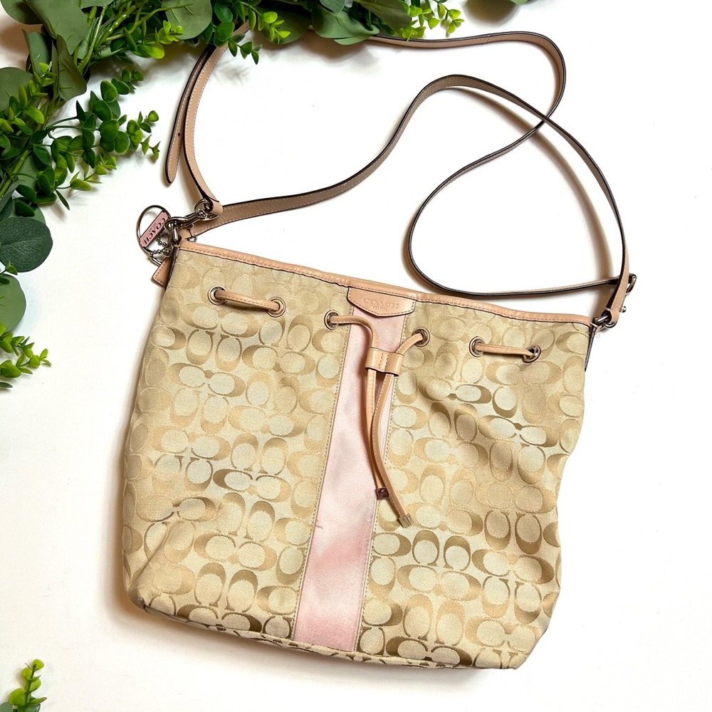 Coach Pink and Cream Signature Monogram Shoulder Crossbody Bag